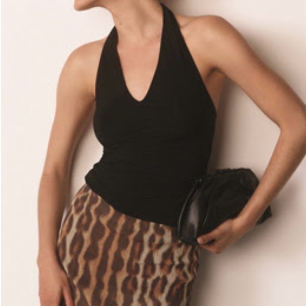 Anthropologie Ruched Black Halter Top